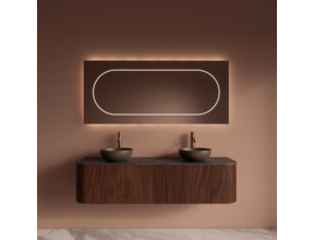 Wastafelmeubel Gliss Alluro 160cm Walnoot Ribbel motief met Curve incl. topblad