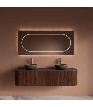 GLISS DESIGN Wastafelmeubel Gliss Alluro 160cm Walnoot Ribbel motief met Curve incl. topblad