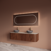 Wastafelmeubel Gliss Alluro 160cm Walnoot Ribbel motief met Curve incl. topblad