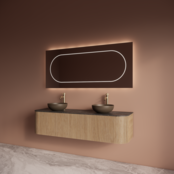 Wastafelmeubel Gliss Alluro 160cm Mist Ribbel motief met Curve incl. topblad