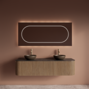 Wastafelmeubel Gliss Alluro 160cm Mist Ribbel motief met Curve incl. topblad