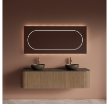 Wastafelmeubel Gliss Alluro 160cm Mist Ribbel motief met Curve incl. topblad