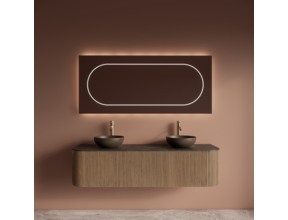 Wastafelmeubel Gliss Alluro 160cm Mist Ribbel motief met Curve incl. topblad