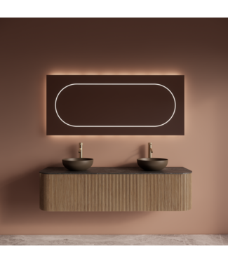 GLISS DESIGN Wastafelmeubel Gliss Alluro 160cm Mist Ribbel motief met Curve incl. topblad