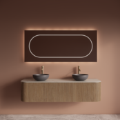 Wastafelmeubel Gliss Alluro 160cm Mist Ribbel motief met Curve incl. topblad