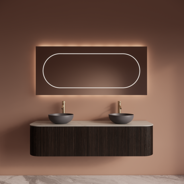 Wastafelmeubel Gliss Alluro 160cm Ebony Ribbel motief met Curve incl. topblad