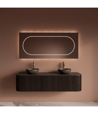 GLISS DESIGN Wastafelmeubel Gliss Alluro 160cm Ebony Ribbel motief met Curve incl. topblad