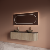 Wastafelmeubel Gliss Alluro 160cm Corn Silk Ribbel motief met Curve incl. topblad