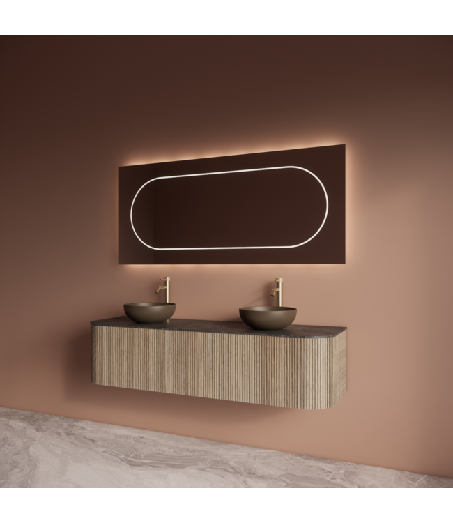 Wastafelmeubel Gliss Alluro 160cm Corn Silk Ribbel motief met Curve incl. topblad