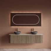 Wastafelmeubel Gliss Alluro 160cm Corn Silk Ribbel motief met Curve incl. topblad