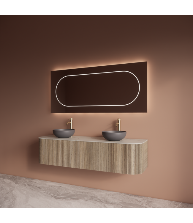 Wastafelmeubel Gliss Alluro 160cm Corn Silk Ribbel motief met Curve incl. topblad