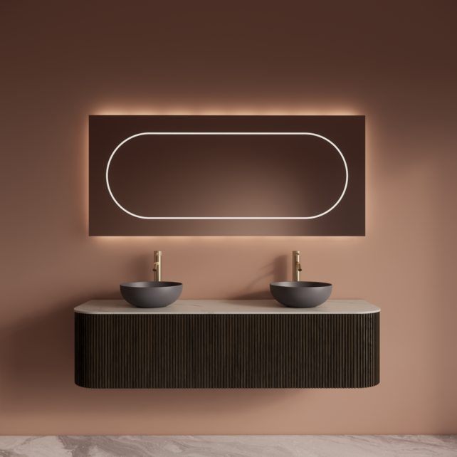 Wastafelmeubel Gliss Alluro 160cm Charcoal Ribbel motief met Curve incl. topblad