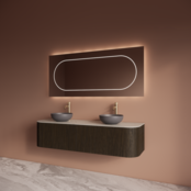 Wastafelmeubel Gliss Alluro 160cm Charcoal Ribbel motief met Curve incl. topblad