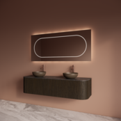 Wastafelmeubel Gliss Alluro 160cm Charcoal Ribbel motief met Curve incl. topblad