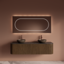 Wastafelmeubel Gliss Alluro 160cm Castle Brown Ribbel motief met Curve incl. topblad