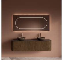 Wastafelmeubel Gliss Alluro 160cm Castle Brown Ribbel motief met Curve incl. topblad