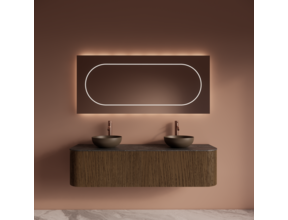 Wastafelmeubel Gliss Alluro 160cm Castle Brown Ribbel motief met Curve incl. topblad