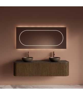 GLISS DESIGN Wastafelmeubel Gliss Alluro 160cm Castle Brown Ribbel motief met Curve incl. topblad