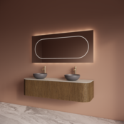 Wastafelmeubel Gliss Alluro 160cm Castle Brown Ribbel motief met Curve incl. topblad