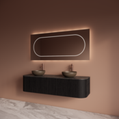 Wastafelmeubel Gliss Alluro 160cm Mat Black Veneer Ribbel motief met Curve incl. topblad