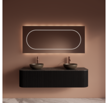 Wastafelmeubel Gliss Alluro 160cm Mat Black Veneer Ribbel motief met Curve incl. topblad