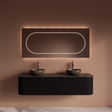 Wastafelmeubel Gliss Alluro 160cm Mat Black Veneer Ribbel motief met Curve incl. topblad