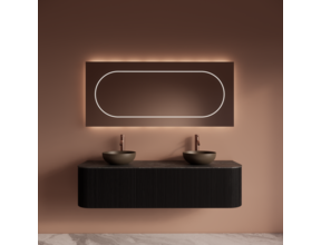 Wastafelmeubel Gliss Alluro 160cm Mat Black Veneer Ribbel motief met Curve incl. topblad