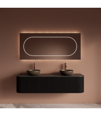 GLISS DESIGN Wastafelmeubel Gliss Alluro 160cm Mat Black Veneer Ribbel motief met Curve incl. topblad