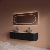 Wastafelmeubel Gliss Alluro 160cm Mat Black Veneer Ribbel motief met Curve incl. topblad