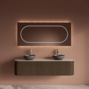 Wastafelmeubel Gliss Alluro 160cm Ash Grey Ribbel motief met Curve incl. topblad