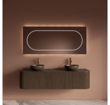 Wastafelmeubel Gliss Alluro 160cm Ash Grey Ribbel motief met Curve incl. topblad