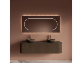 Wastafelmeubel Gliss Alluro 160cm Ash Grey Ribbel motief met Curve incl. topblad