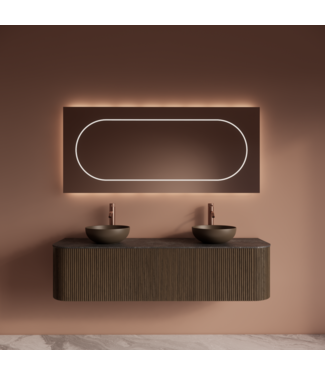 GLISS DESIGN Wastafelmeubel Gliss Alluro 160cm Ash Grey Ribbel motief met Curve incl. topblad