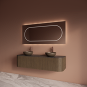 Wastafelmeubel Gliss Alluro 160cm Ash Grey Ribbel motief met Curve incl. topblad