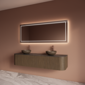 Wastafelmeubel Gliss Alluro 180cm Ash Grey Ribbel motief met Curve incl. topblad