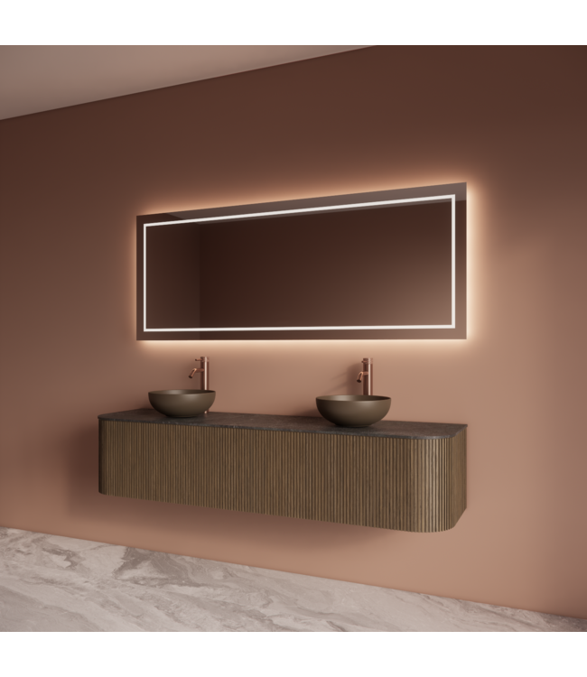 Wastafelmeubel Gliss Alluro 180cm Ash Grey Ribbel motief met Curve incl. topblad