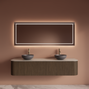 Wastafelmeubel Gliss Alluro 180cm Ash Grey Ribbel motief met Curve incl. topblad