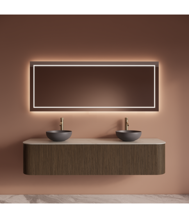 Wastafelmeubel Gliss Alluro 180cm Ash Grey Ribbel motief met Curve incl. topblad