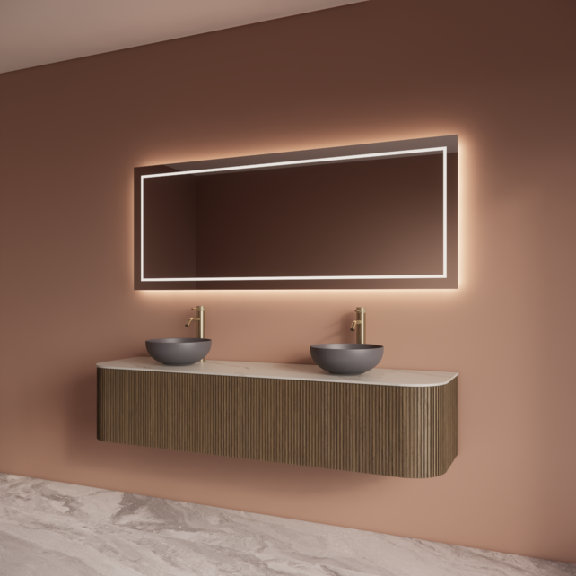 Wastafelmeubel Gliss Alluro 180cm Ash Grey Ribbel motief met Curve incl. topblad