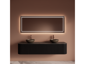 Wastafelmeubel Gliss Alluro 180cm Mat Black Veneer Ribbel motief met Curve incl. topblad