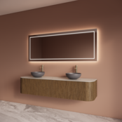 Wastafelmeubel Gliss Alluro 180cm Castle Brown Ribbel motief met Curve incl. topblad