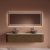 Wastafelmeubel Gliss Alluro 180cm Castle Brown Ribbel motief met Curve incl. topblad