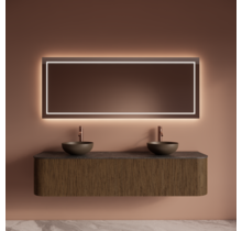 Wastafelmeubel Gliss Alluro 180cm Castle Brown Ribbel motief met Curve incl. topblad