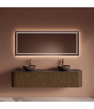 GLISS DESIGN Wastafelmeubel Gliss Alluro 180cm Castle Brown Ribbel motief met Curve incl. topblad