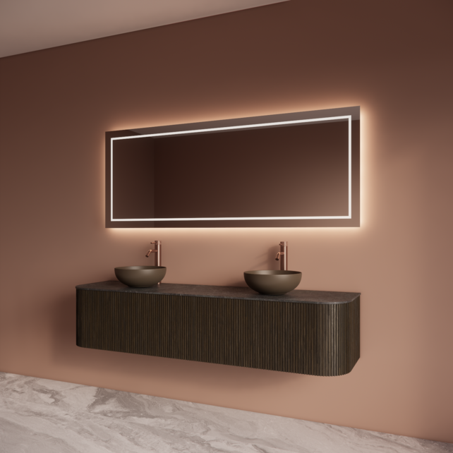 Wastafelmeubel Gliss Alluro 180cm Charcoal Ribbel motief met Curve incl. topblad