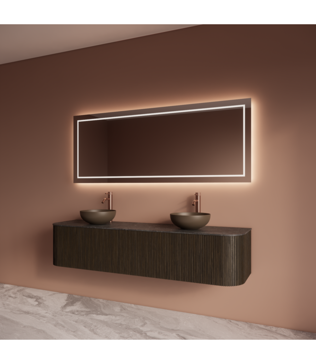 Wastafelmeubel Gliss Alluro 180cm Charcoal Ribbel motief met Curve incl. topblad