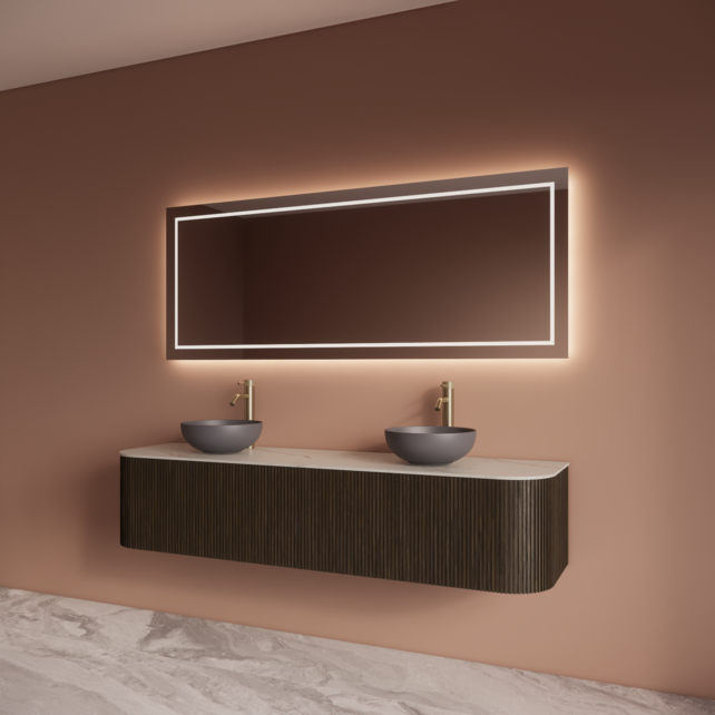 Wastafelmeubel Gliss Alluro 180cm Charcoal Ribbel motief met Curve incl. topblad