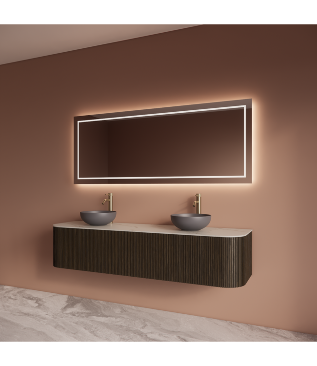 Wastafelmeubel Gliss Alluro 180cm Charcoal Ribbel motief met Curve incl. topblad