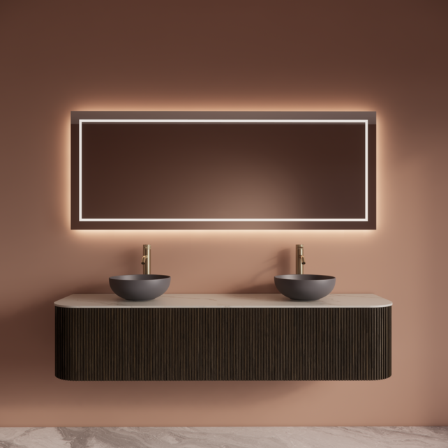 Wastafelmeubel Gliss Alluro 180cm Charcoal Ribbel motief met Curve incl. topblad