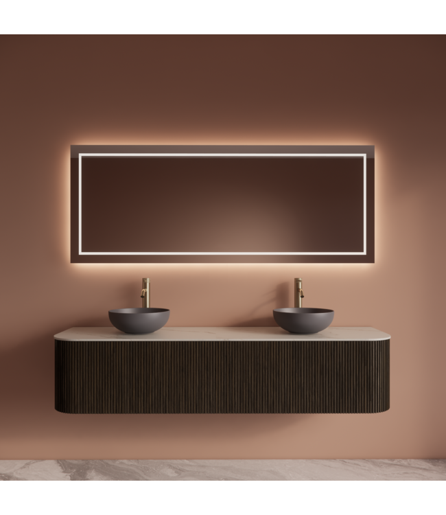 Wastafelmeubel Gliss Alluro 180cm Charcoal Ribbel motief met Curve incl. topblad